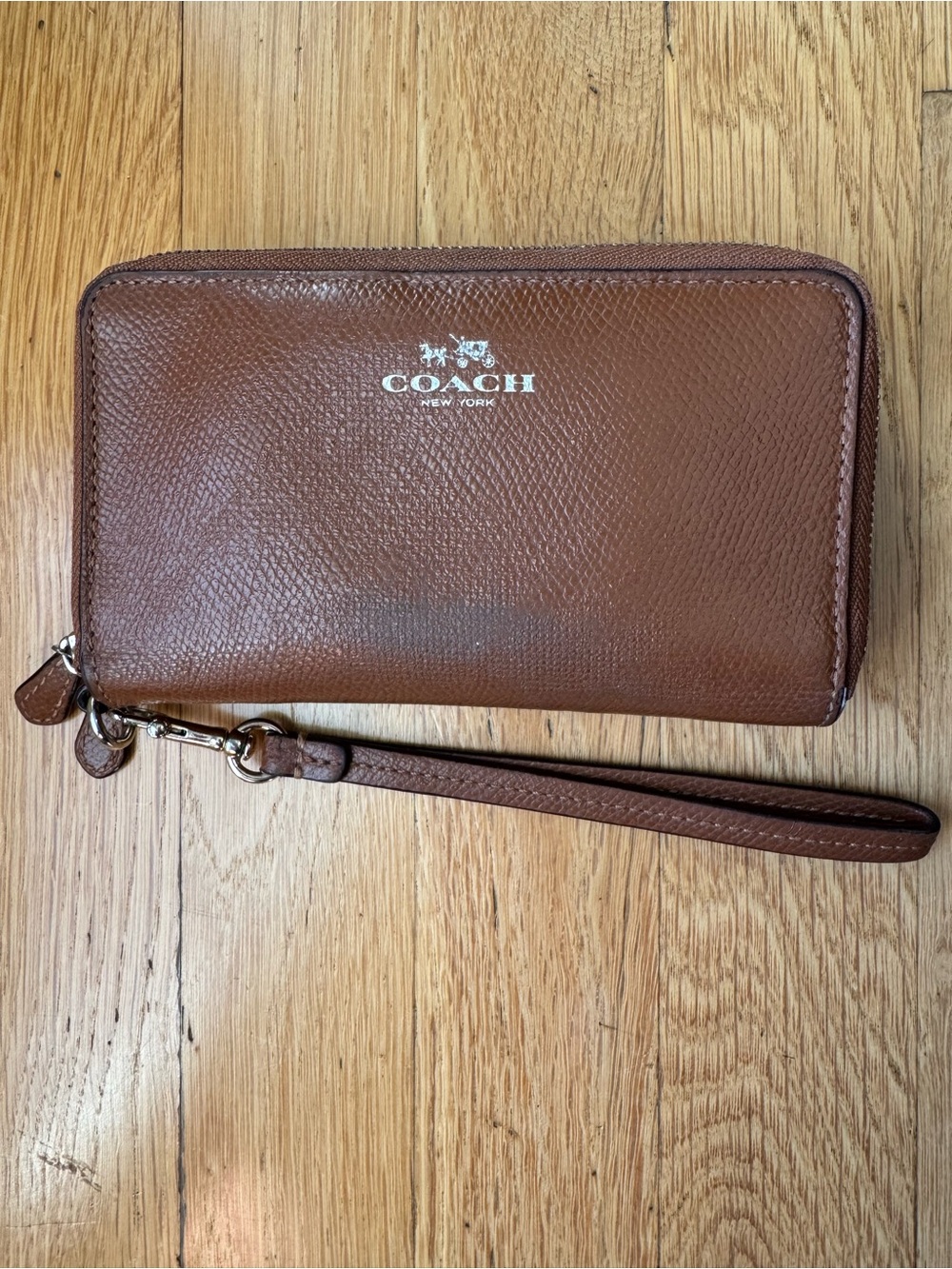 Coach Brown Leather Zip Wristlet with Strap